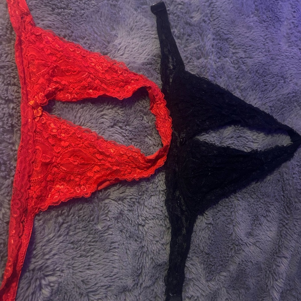 Amazon Lace Triangle Bralette Pair - Red & Black